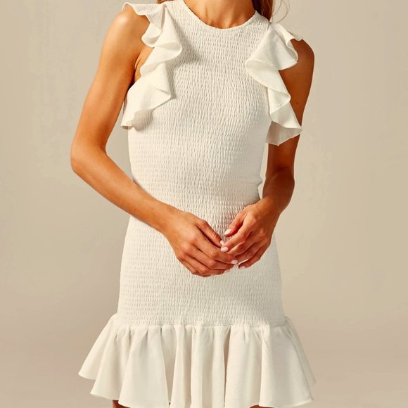 C/MEO COLLECTIVE Fit & Flare Ruffle Hem Mini Dress in Ivory Size Medium New - Picture 7 of 11